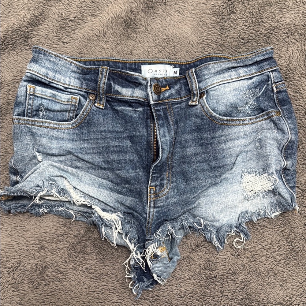 Oasis Frayed Hem Blue Jean Shorts